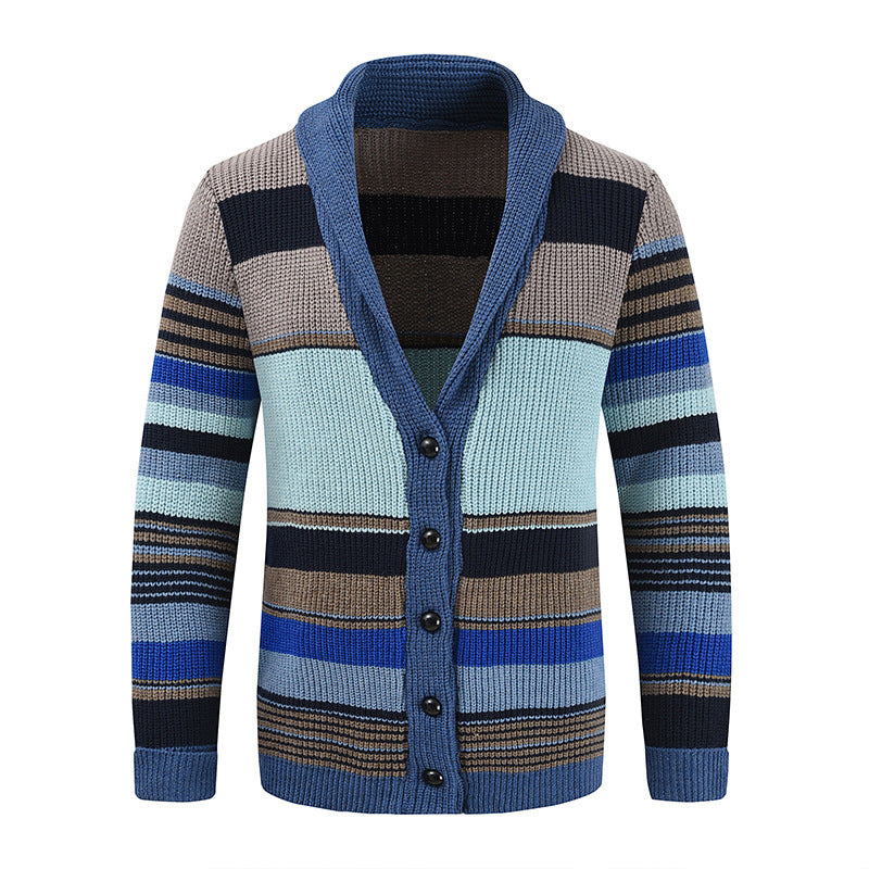Men's Fashion Color Blocking Lapel Sweater Coat
