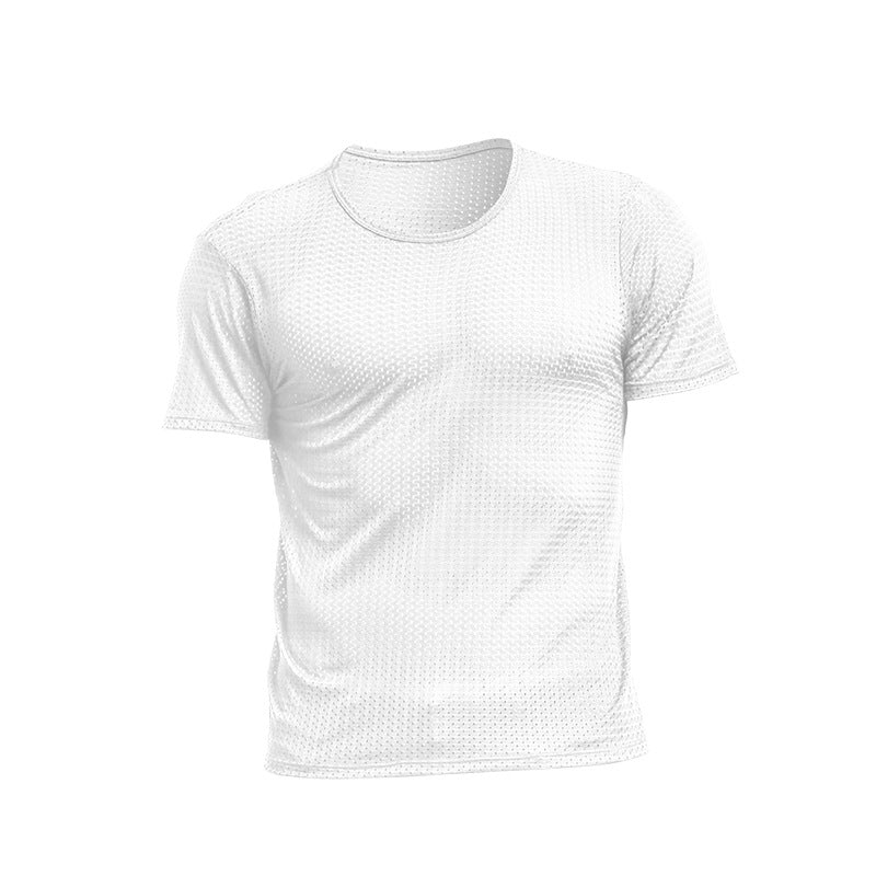 Men's T-shirt Mesh Ice Silk V-neck Solid Color Bottoming Shirt