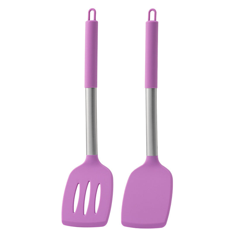 Non-empty Rust Pipe Handle Silicone Spatula Slotted Turner Two-piece Set