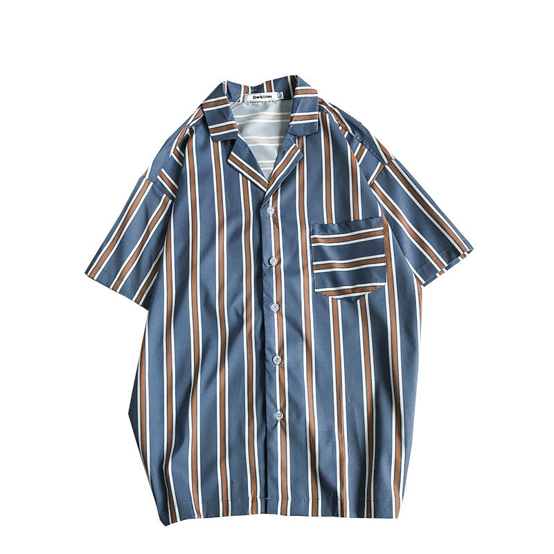 Contrast striped short sleeve loose shirt