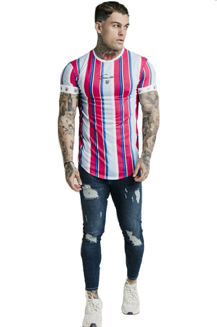 Hip Hop Striped Outdoor Sports Short Sleeve Printed T-shirt