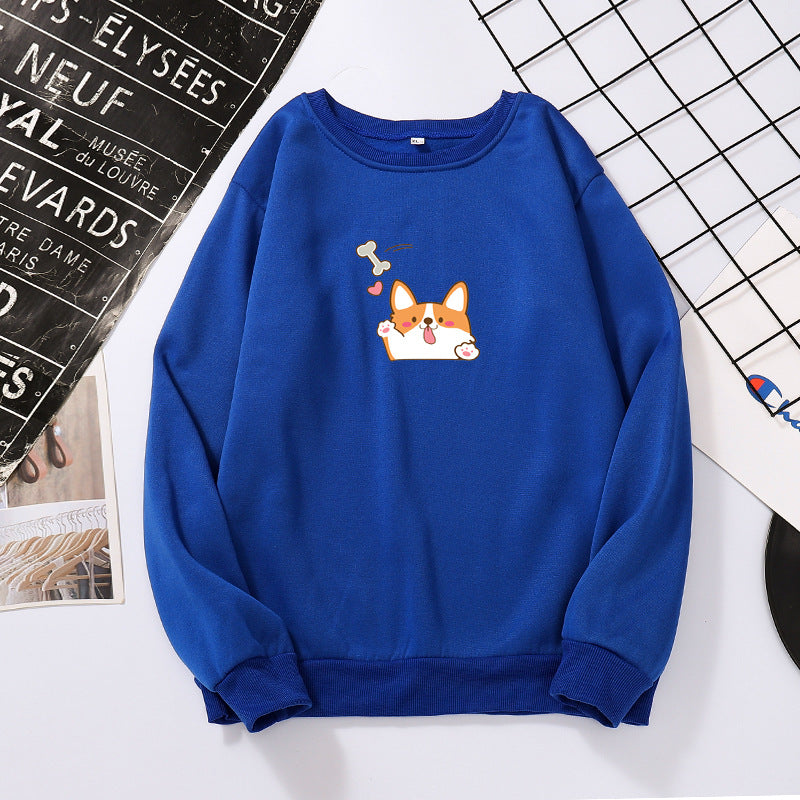 Japanese Round Neck Cartoon Print All-match Loose Top