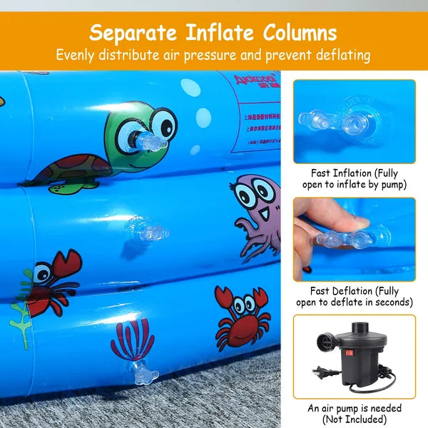 Inflatable Swimming Pool Blow Up Family Pool For 3 Kids Foldable Swim Ball Pool