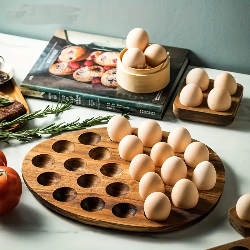 Acacia Solid Wood Simplicity Basic Japanese Egg Tray Shelf Refrigerator Kitchen