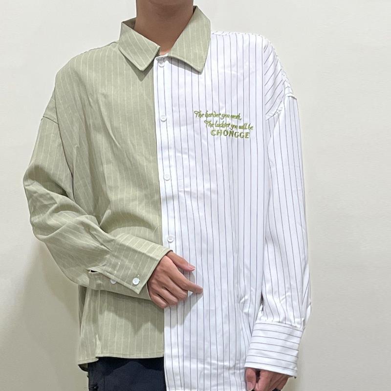 Men's Patchwork Loose Striped Long Sleeve Shirt
