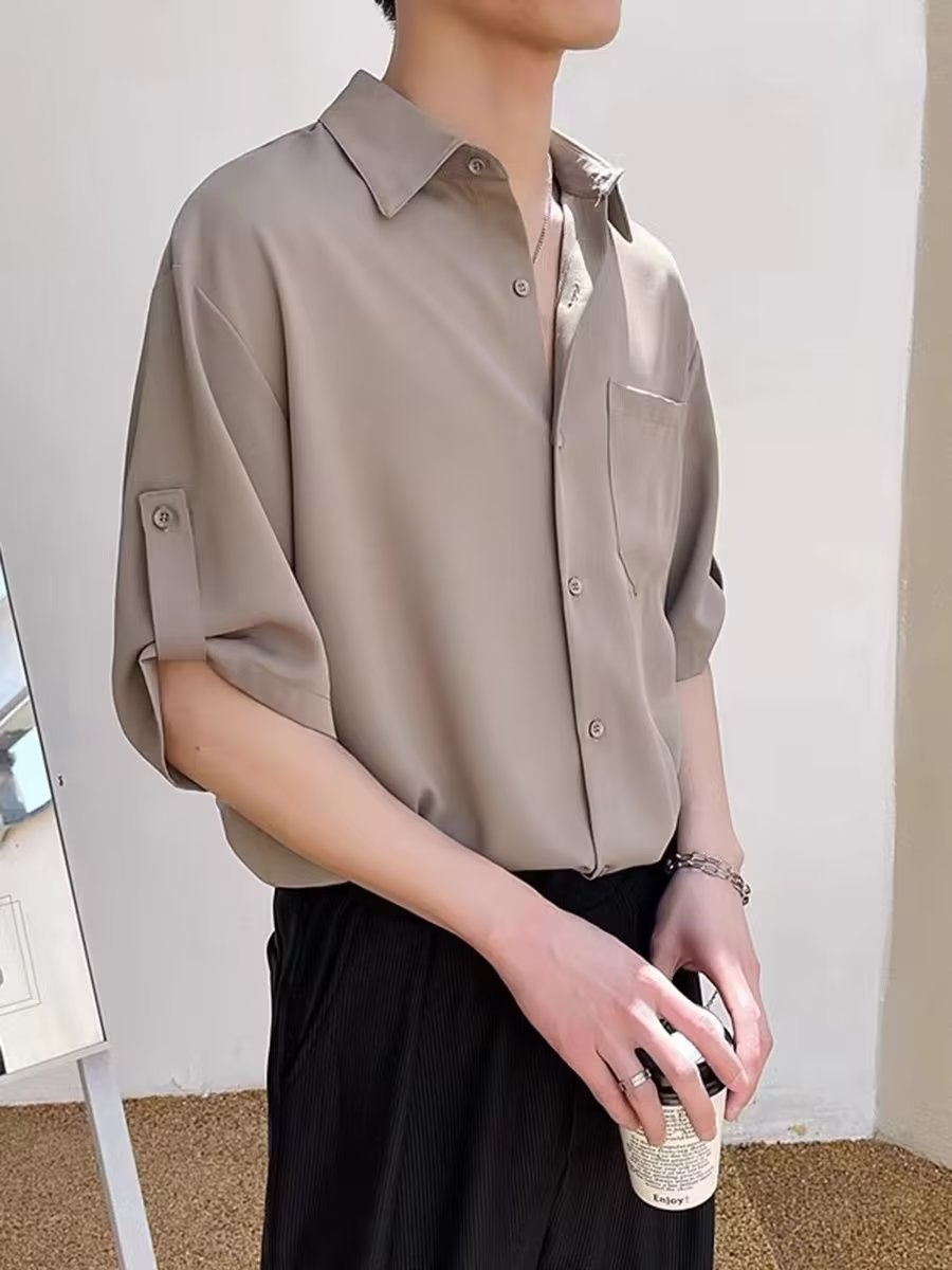 Men's Short-sleeved Shirt Summer Ice Silk Top