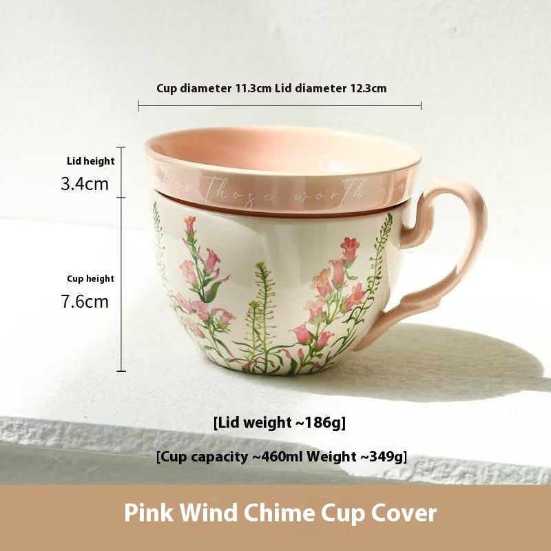 Lily Wind Chimes Creative And Practical Large Capacity With Lid Ceramic Cup