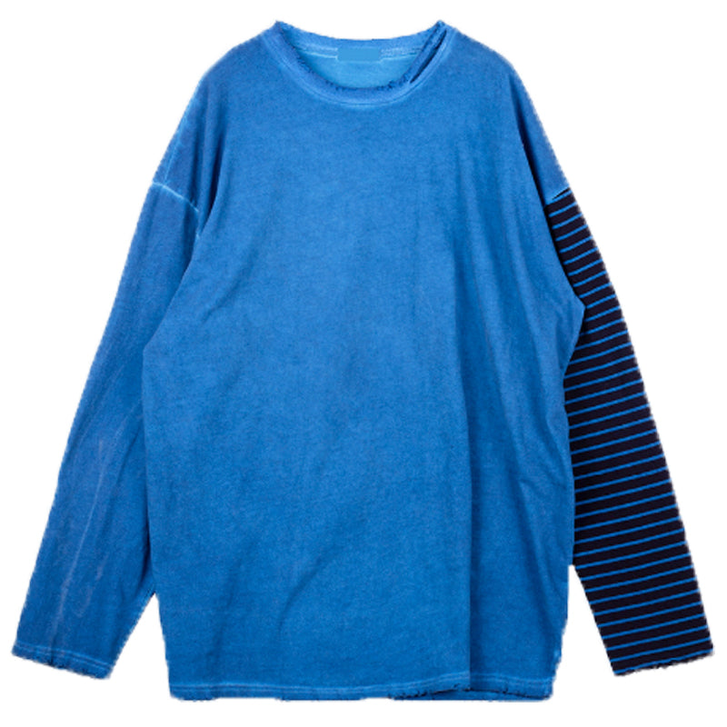 Printed stripe stitching sleeve t-shirt