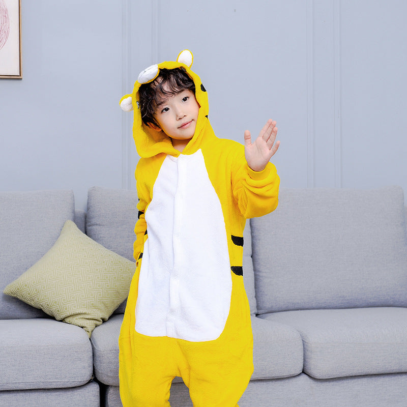 Yellow Hooded Girl Cartoon Family Wear Parent-child Home Pajamas
