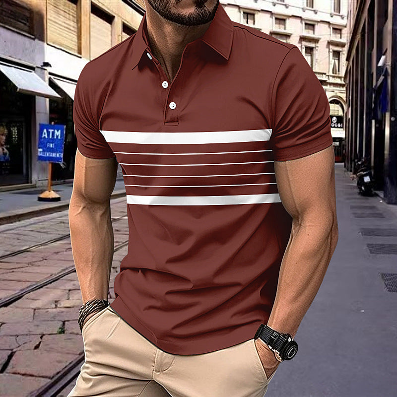 Summer V-neck Button Striped All-matching T-shirt