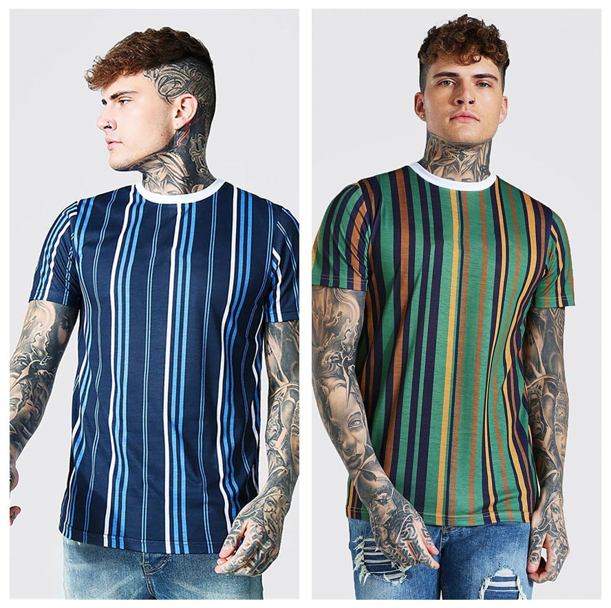 Short-sleeved 3D Printed T-shirt With Simple Stripes