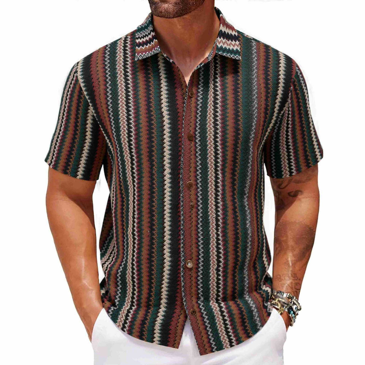 Summer Men's Ethnic Style Striped Shirt