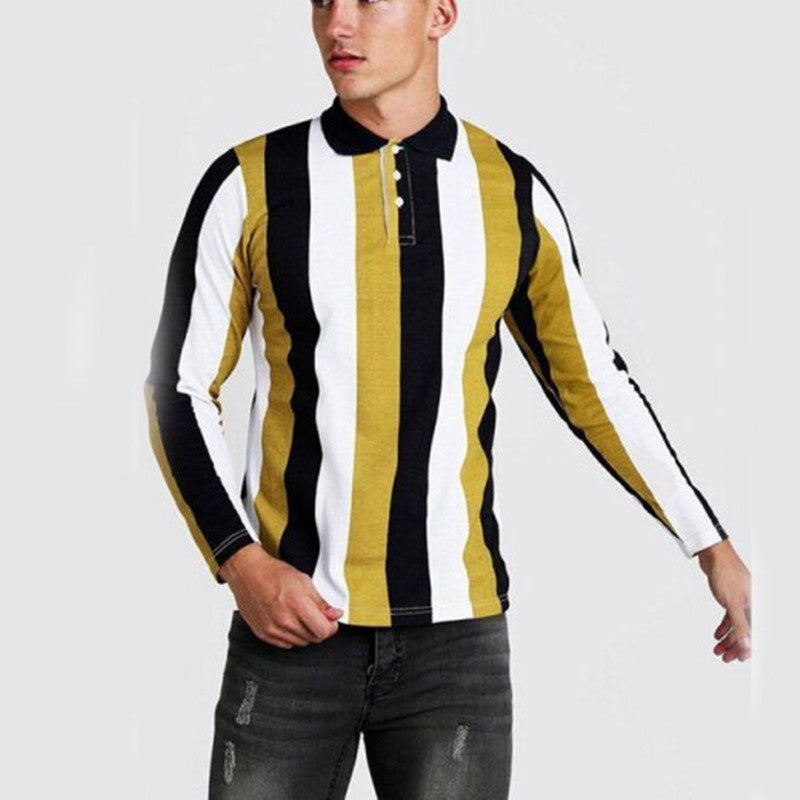 Plaid Color Matching Stitching Casual Long Sleeved T Shirt Top Polo Shirt