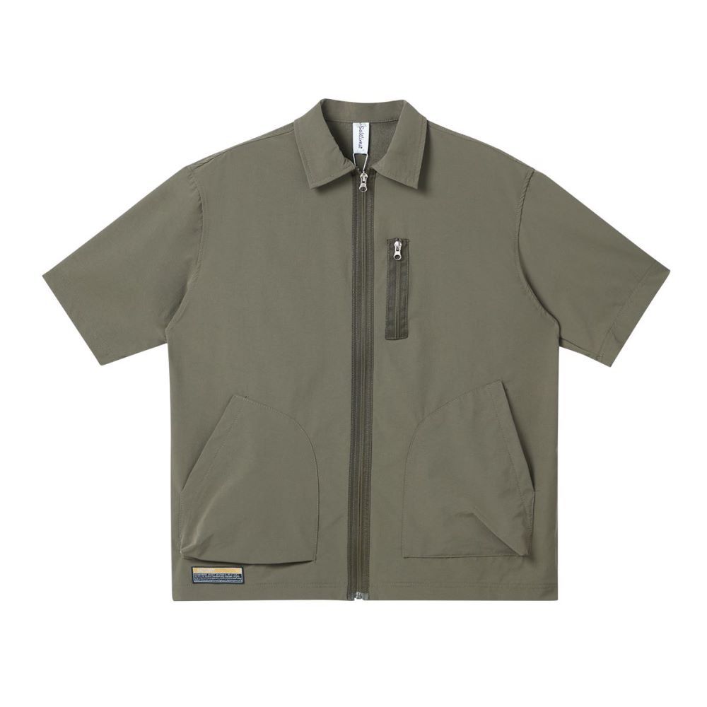 Men's And Women's Retro Solid Color Three-dimensional Pocket Solid Color Short Sleeve
