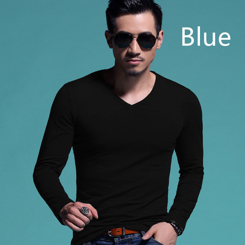 Men's Slim V-neck Bottoming Shirt Solid Color T-shirt
