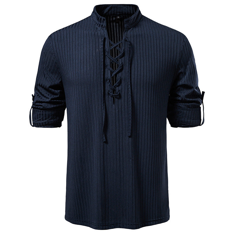 Men's Casual Long Sleeve Drawstring Design T-shirt