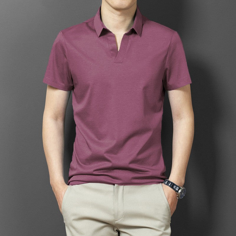 Scissors Collar T-shirt Men's Short Sleeve Solid Color Thin
