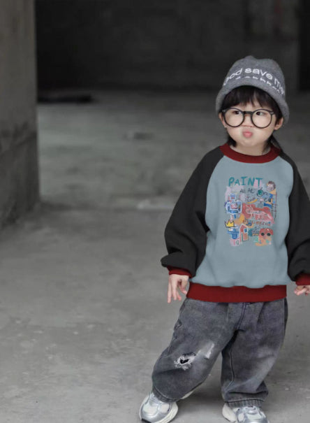Color-block Raglan Hoodie For Parents And Kids Versatile And Easy To Style
