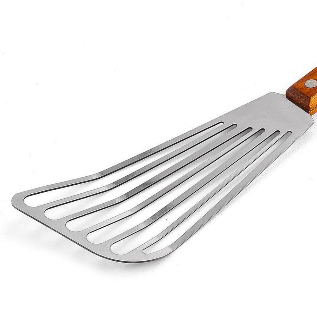 Wooden Handle Stainless Steel Household Kitchen Tool Fish Frying Shovel