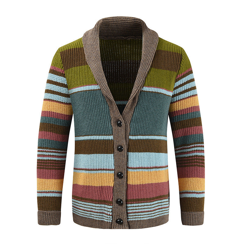 Men's Fashion Color Blocking Lapel Sweater Coat
