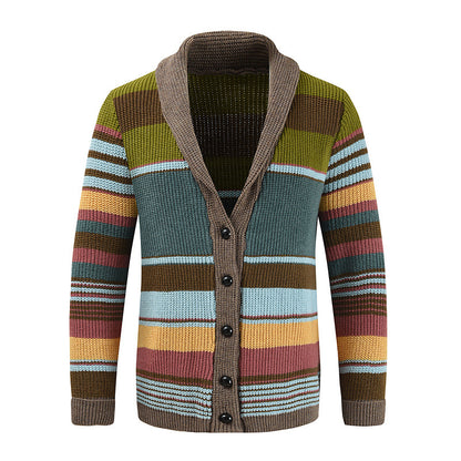 Men's Fashion Color Blocking Lapel Sweater Coat