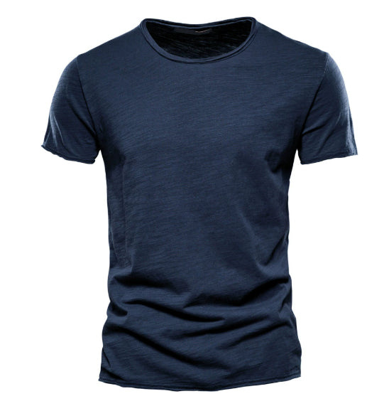 Lightweight Slim Slubby Cotton Thin Round Neck Solid T-shirt