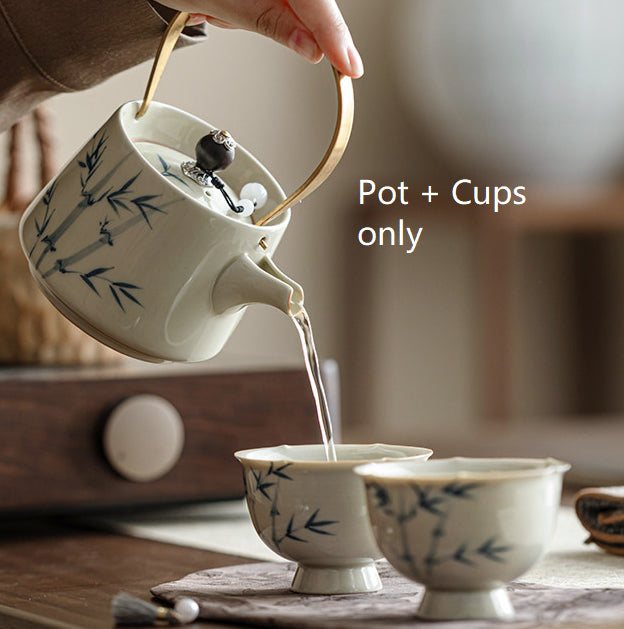 Hand-painted Bamboo Teapot Tea Making Household One Pot Two Cups