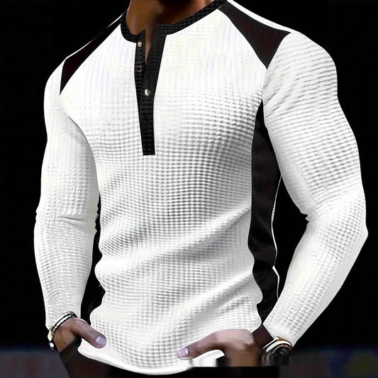 Mens Long-sleeve Sweatshirt With Patchwork Jacquard Design Loose Fit