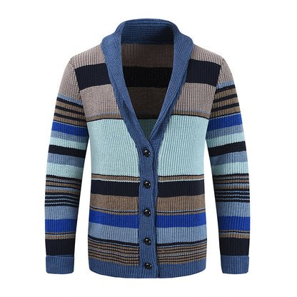 Men's Fashion Color Blocking Lapel Sweater Coat