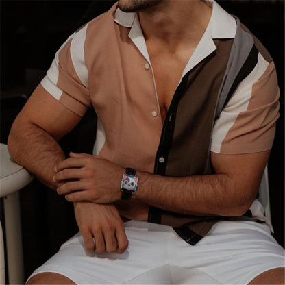 Men's Short Sleeve Cardigan Striped Casual