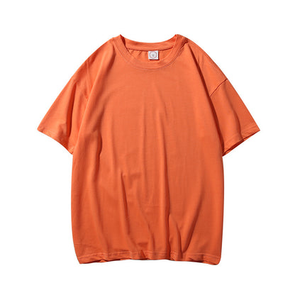 Loose Couple All-match Solid Color Round Neck Short Sleeves