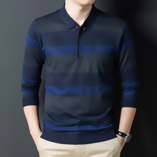 Striped Middle-aged Casual And Comfortable Trend Lapel Bottoming Shirt