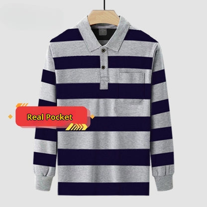 Men's Solid-color Long-sleeve Top With A Turn-down Collar And Real Pockets