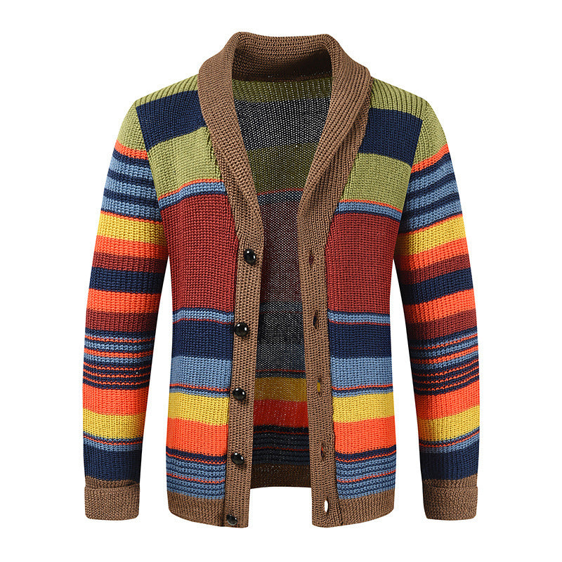 Men's Fashion Color Blocking Lapel Sweater Coat