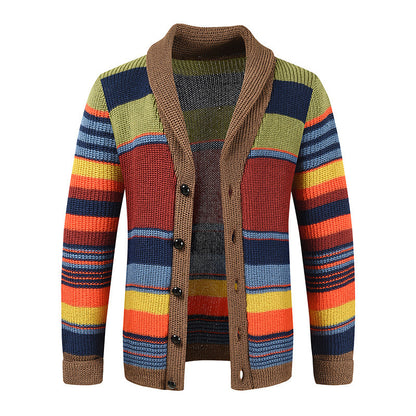 Men's Fashion Color Blocking Lapel Sweater Coat
