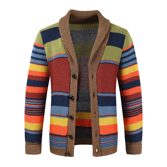 Men's Fashion Color Blocking Lapel Sweater Coat