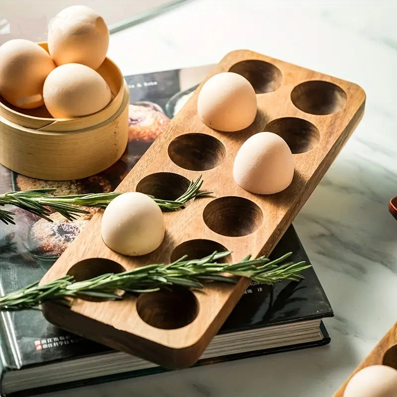 Acacia Solid Wood Simplicity Basic Japanese Egg Tray Shelf Refrigerator Kitchen