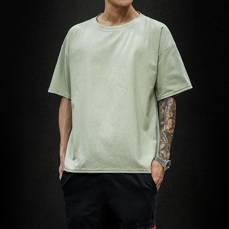 Japanese Large Size Cotton And Linen Solid Color Loose Short Sleeves