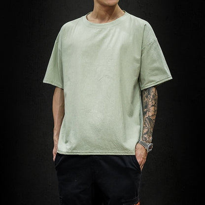 Japanese Large Size Cotton And Linen Solid Color Loose Short Sleeves