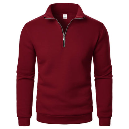 Men's Stand Collar Half Zip Casual Solid Color Long Sleeve