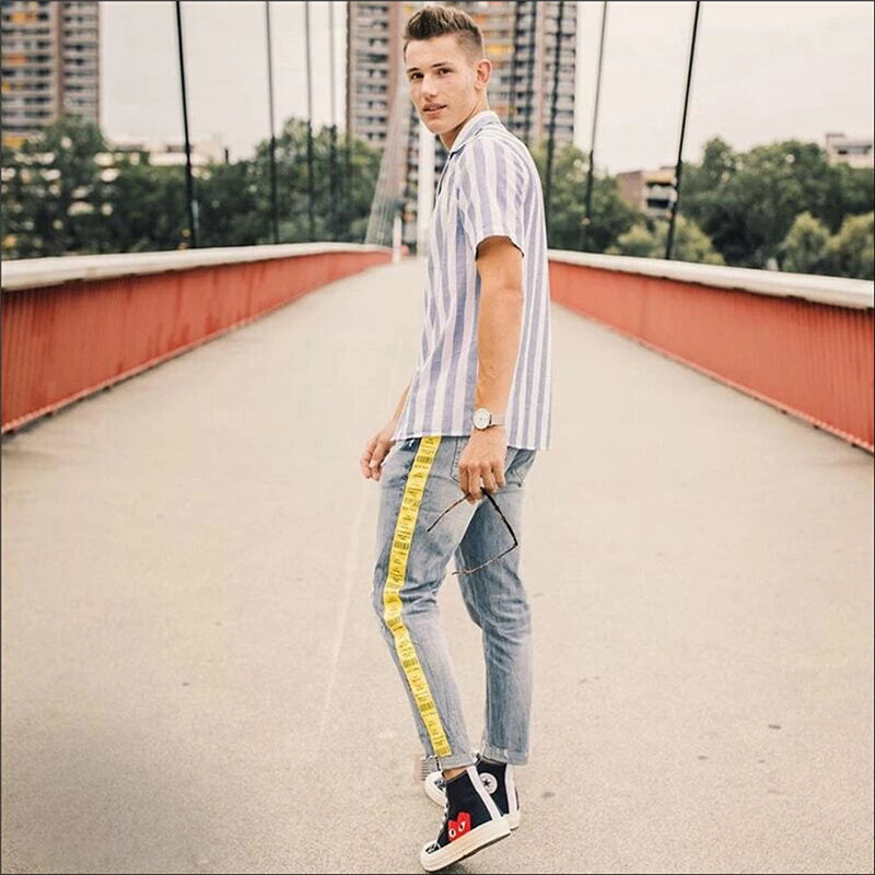 Street Style Cotton And Linen Striped Lapel Button Short Sleeves