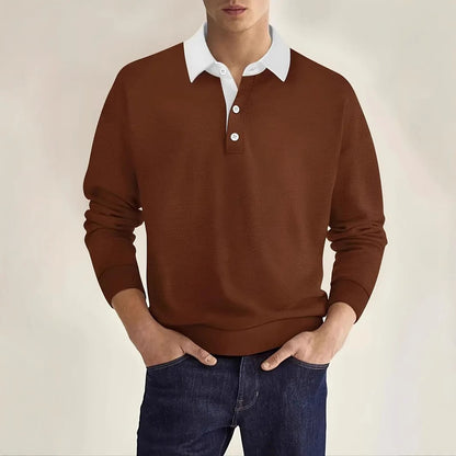 Mens Solid-Color Versatile Long-Sleeve Top