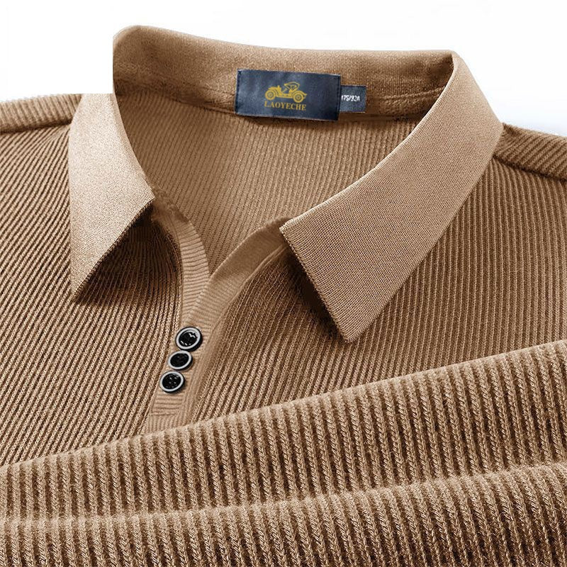 Vertical Texture Button Access Control Collar T-shirt