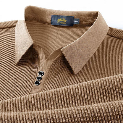 Vertical Texture Button Access Control Collar T-shirt