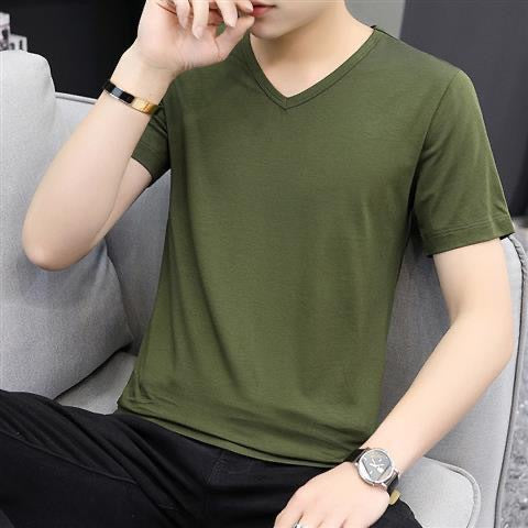 Men's Solid-color Versatile V-neck Short Sleeves