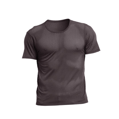 Men's T-shirt Mesh Ice Silk V-neck Solid Color Bottoming Shirt