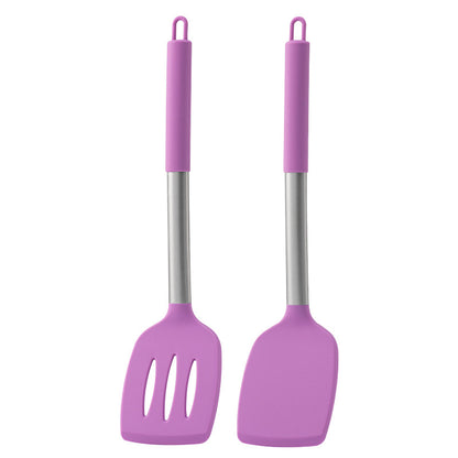 Non-empty Rust Pipe Handle Silicone Spatula Slotted Turner Two-piece Set