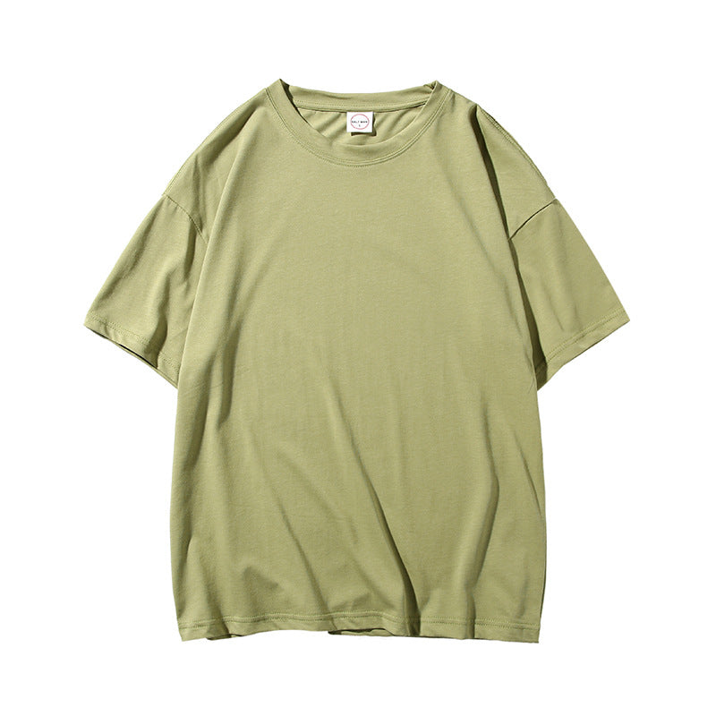 Loose Couple All-match Solid Color Round Neck Short Sleeves