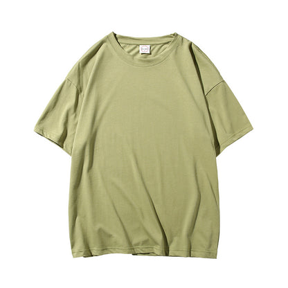 Loose Couple All-match Solid Color Round Neck Short Sleeves