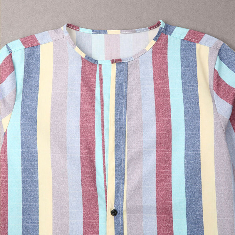 Striped long sleeve linen men's casual shirt
